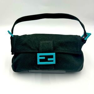 Auth Dark Fendi Green Jersey Fabric Baguette Shoulder Bag Preloved Purse